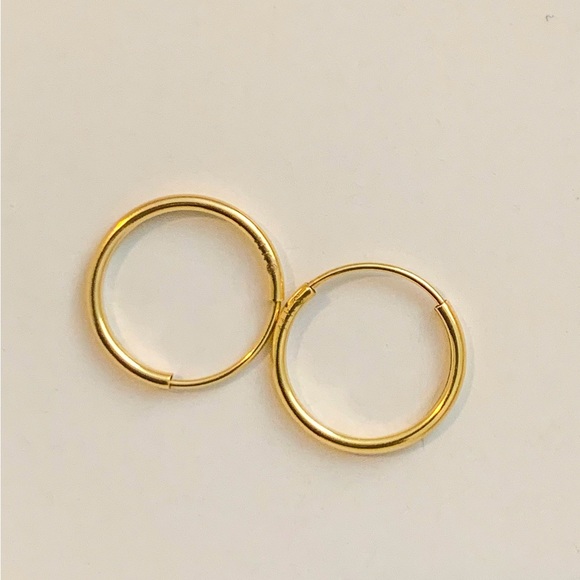 NEW Real Solid 14K Gold Endless Hoop Earrings- Dangle Charm can be added. - Picture 2 of 4